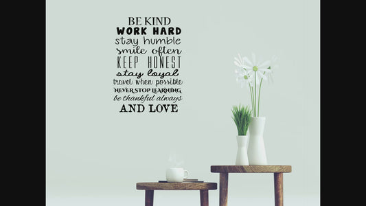 Work Hard & Be Kind Quotes Wall Decal Motivational Vinyl Art Stickers