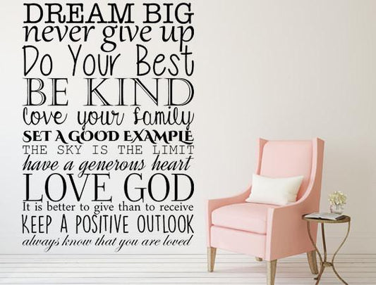 Dream Big Never Give Up Do Your Best - Inspirational Wall Decals Vinyl Wall Decal Inspirational Wall Signs 